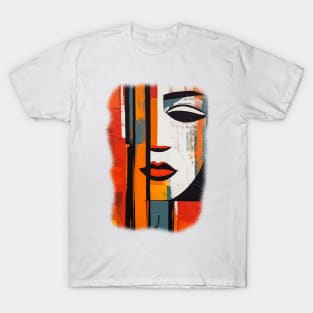 Abstract woman face, straight lines on canvas T-Shirt